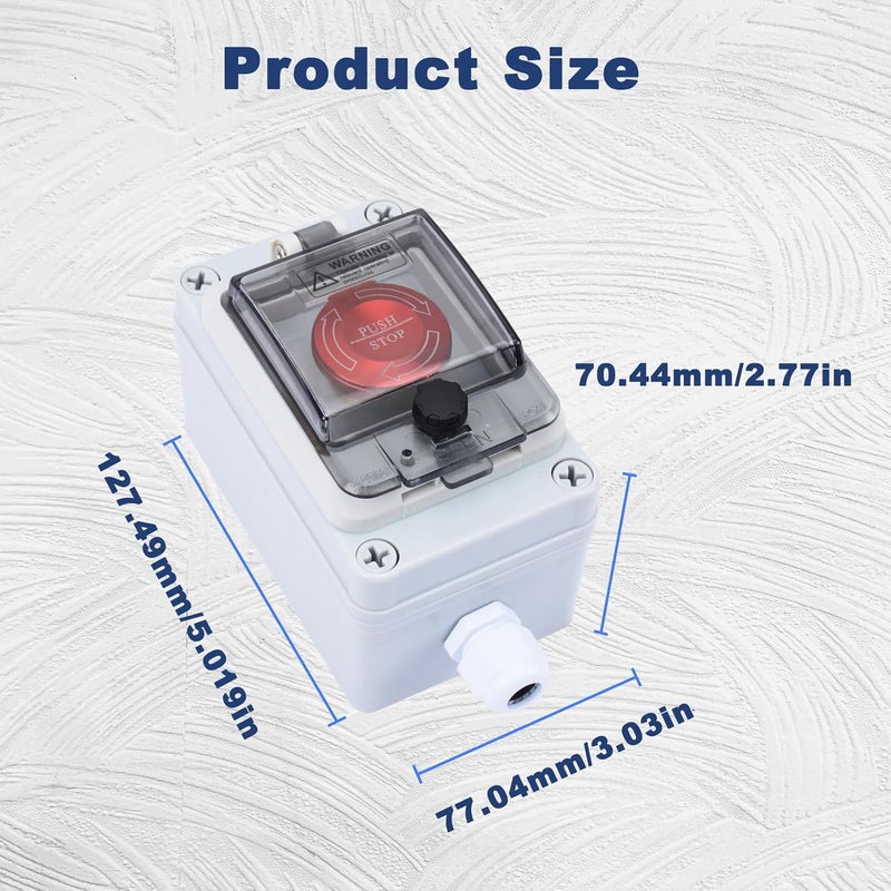 MARSTEK Emergency Stop Button with Box 10 Amp 22mm Latching Push Button Switch, Aluminum Alloy Round Emergency Stop Switch, IP65 Waterproof E Stop Emergency Shut Off Switch, 1NO 1NC 440V (32A Box) - Image 5
